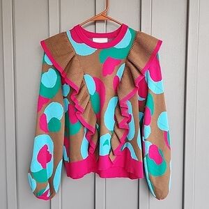 Emily McCarthy Intarsia Sweater in Meadowbrook Spot Cheetah,Size XS